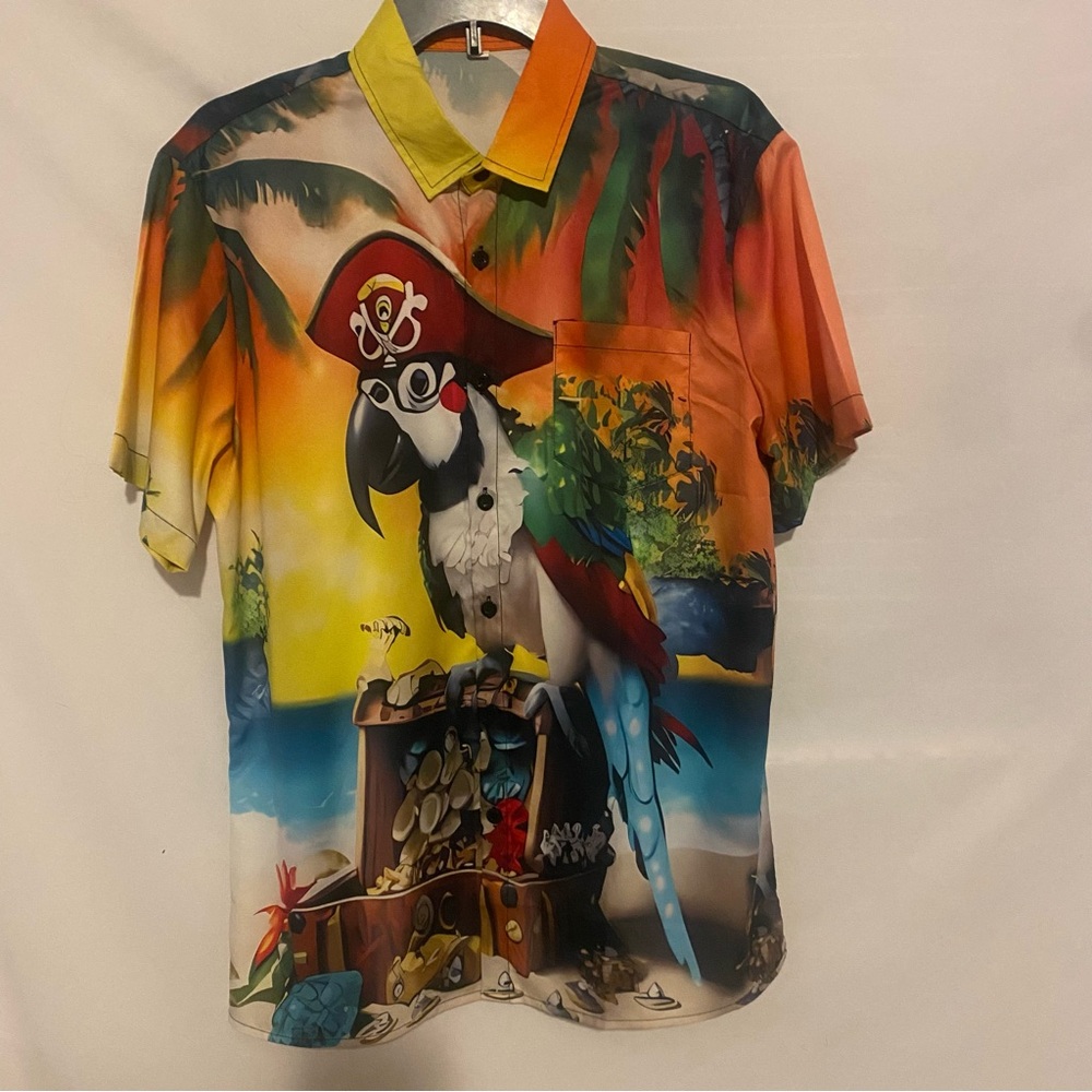 Tropical Pirate Parrot Men's Shirt- cruise, summer Hawaiian